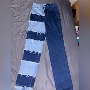 Fashion Nova Patchwork Blue Denim Jeans